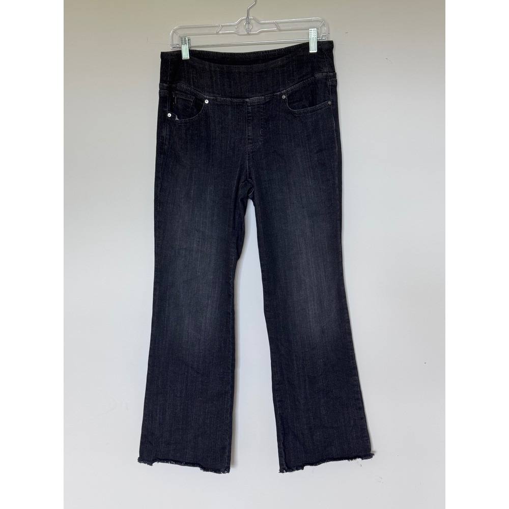 Belle by Kim Gravel TripleLuxe Pull On Bootcut Jeans Black Raw Hem 12P Petite